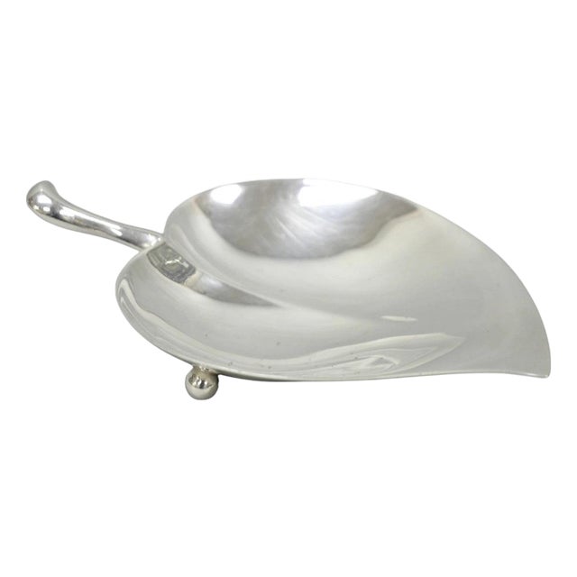 Vintage Fb Rogers Modern Silver Plated Small Footed Leaf Trinket Nut Dish For Sale