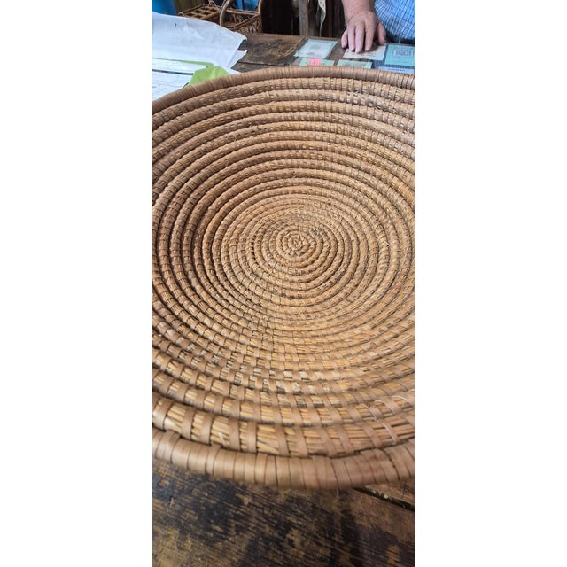 Early 20th Century Handwoven Coiled Rattan Shallow Basket For Sale - Image 4 of 4