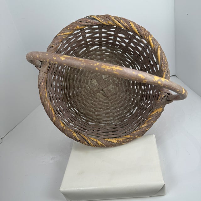Vintage Distressed Painted Round Palacek Basket For Sale - Image 4 of 9