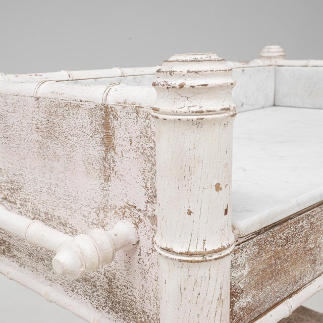 1900s French White Patinated Faux Bamboo Marble-Top Side Table For Sale - Image 13 of 18