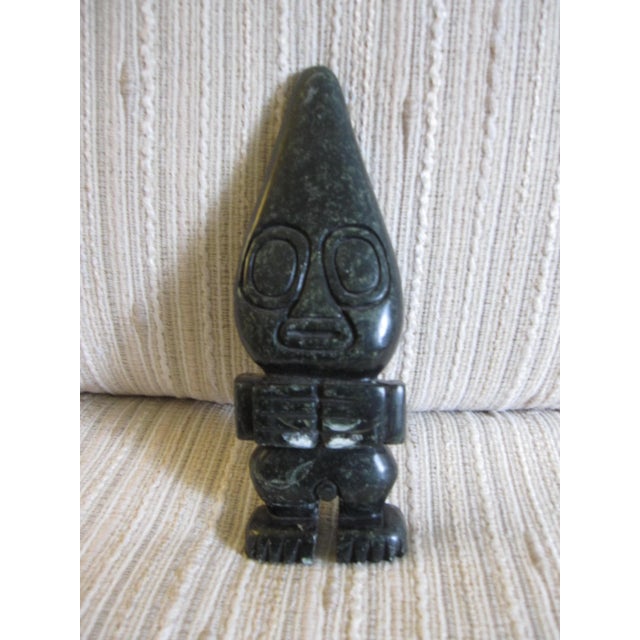 Vintage black stone sculpture, possibly from Central America, 7" high, 2 1/2" wide, has some chips