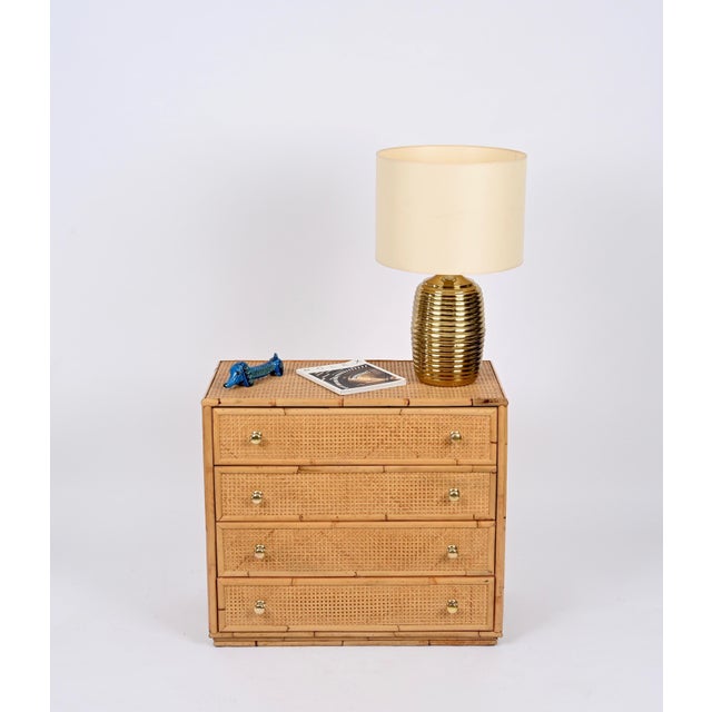 Mid-Century Italian Table Lamp in Brass with Beige Lampshade by Tommaso Barbi, 1970s For Sale - Image 10 of 16