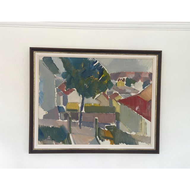 Original Mid Century Swedish Oil on Canvas – “Silent Geometry” by Alex Öberg – Framed 67 × 58 cm (26.4" × 22.8") A...