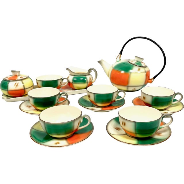 Art Deco Czech Mocha Service from Bihl Ledvice, 1930s, Set of 17 For Sale - Image 11 of 11
