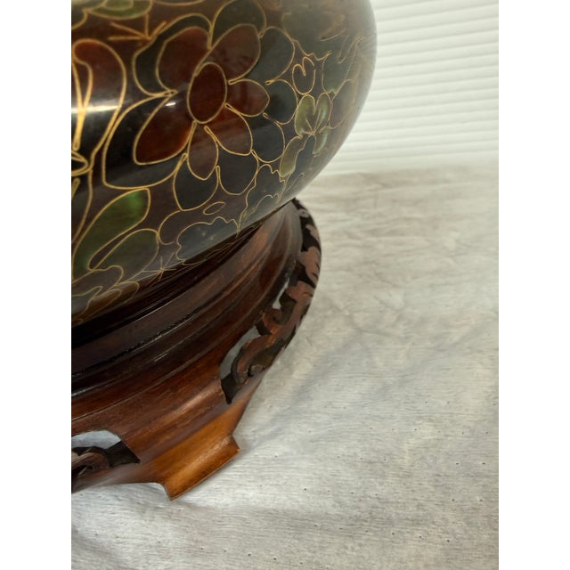Chinese Cloisonné Chrysanthemum Bowl + Stand For Sale - Image 9 of 12