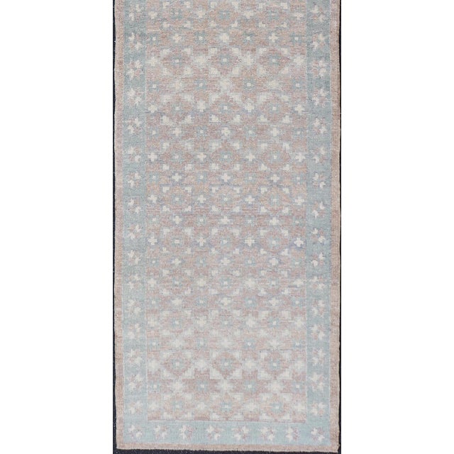 Modern Turkish Oushak Runner in Light Blue and Beige Tones With Allover Pattern For Sale - Image 10 of 12