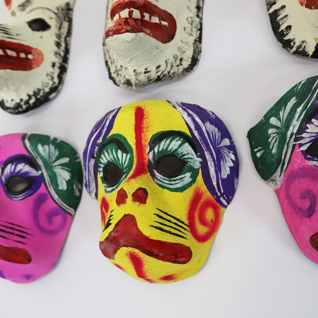 Circa 1960. We offer this antique set of 6 Mexican papier-mâché masks 100% handmade and paited with anilina (natural...
