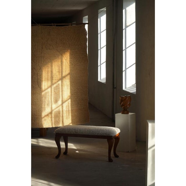 Danish Rococo Style Bench with Cabriole Legs and Lambswool Seat, 1920s For Sale - Image 12 of 18