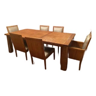 1990s E J Victor Mahogany Dining Table (2 Leaves) and Six (6) Chairs - Set of 7 For Sale