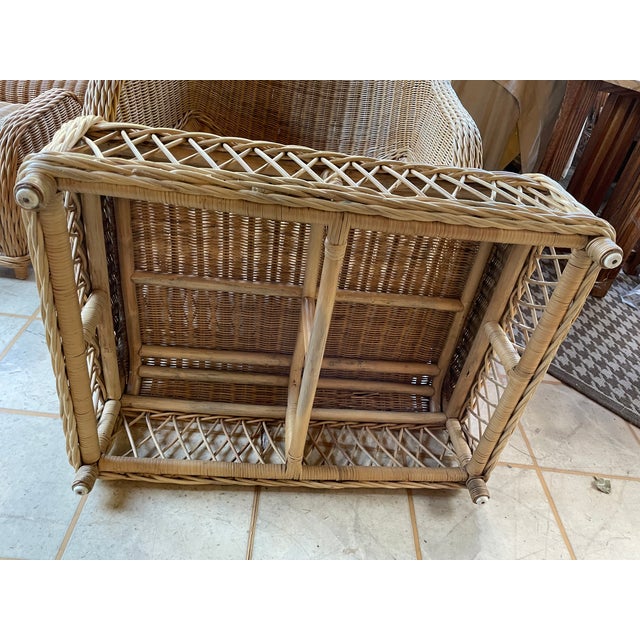 1980s Vintage Smith & Hawken Wicker/Rattan Lounge Chairs With Ottomans For Sale - Image 5 of 14