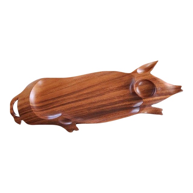 1970s Piggy Party Platter Wood Serving Tray Charcuterie For Sale