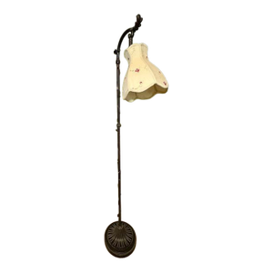 Vintage Art Nouveau Style Floral Vine Bridge Floor Lamp With Embroidered Shade