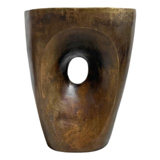 Modern Brass Bronzed Finish Hole Side Table For Sale