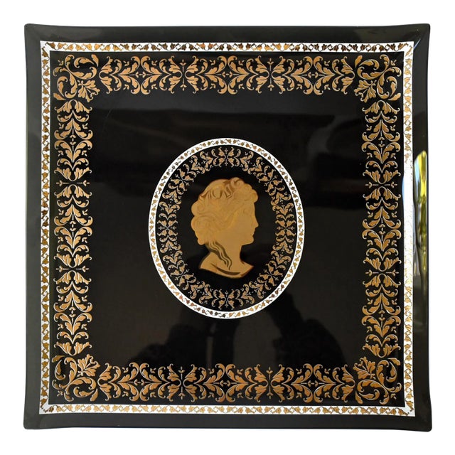 Mid-Century Briard-Style Black and Gold Silhouette Large Square Serving Tray For Sale