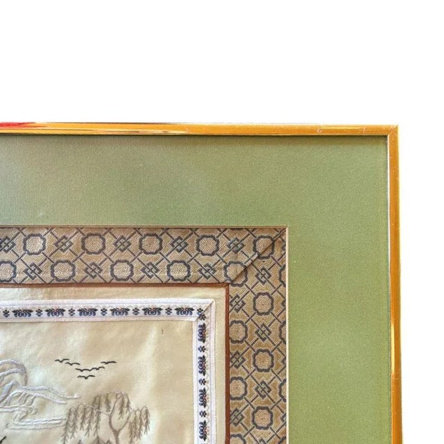 1920s Antique Japanese Framed Embroidered Scene of Traditional Garden Life For Sale - Image 5 of 6