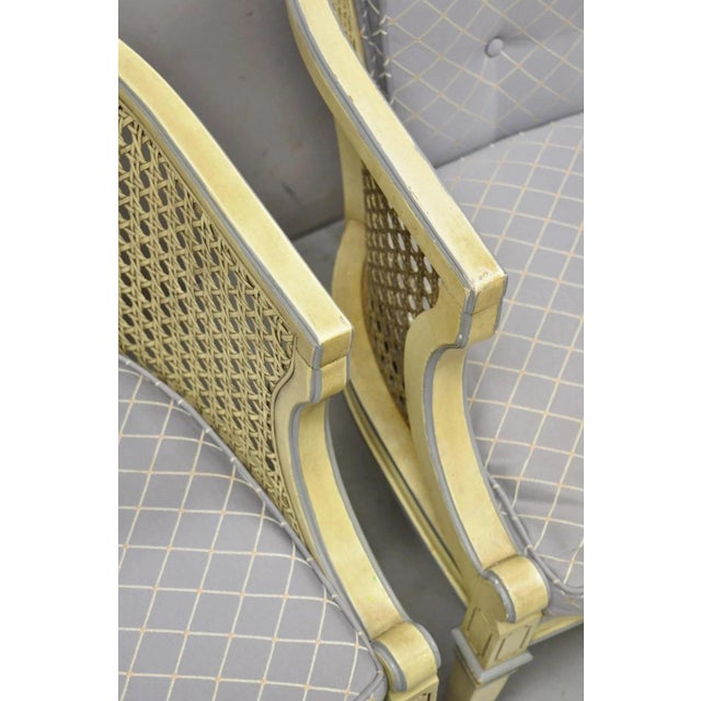 Vintage Hollywood Regency Cream Painted Cane Side Club Lounge Chairs - A Pair For Sale - Image 11 of 12