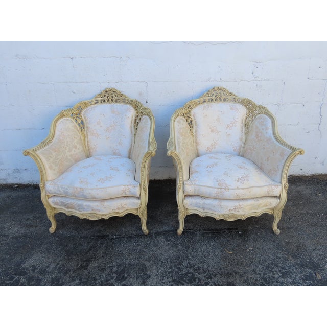 French Heavy Carved Side Lounge Den Fireplace Chairs a Pair 6239 For Sale - Image 11 of 15