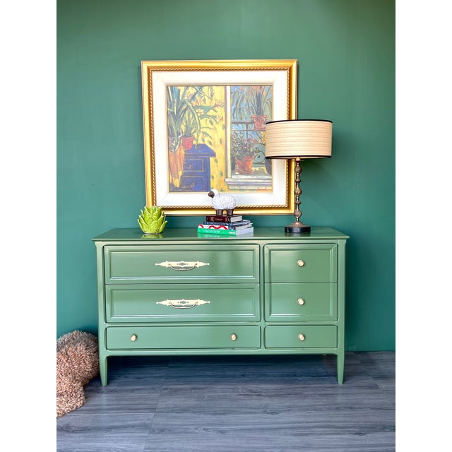 1960s Mid-Century Modern Green Lacquered Dresser of Six Drawers For Sale - Image 13 of 13