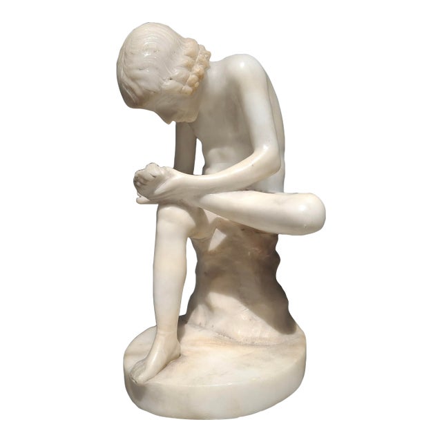19thc Hellenistic Grand Tour Italian Carved Marble Figure "Spinario" Boy With Thorn For Sale