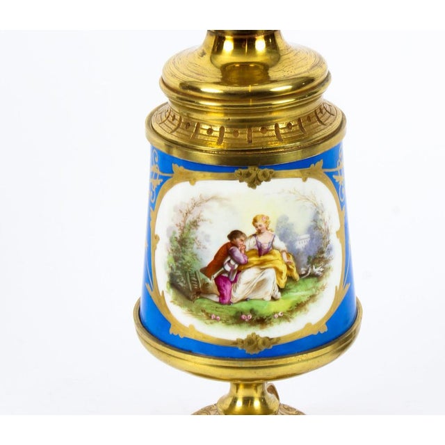 French Bleu Céleste Sèvres Vase Lamps, 19th Century, Set of 2 For Sale - Image 12 of 18