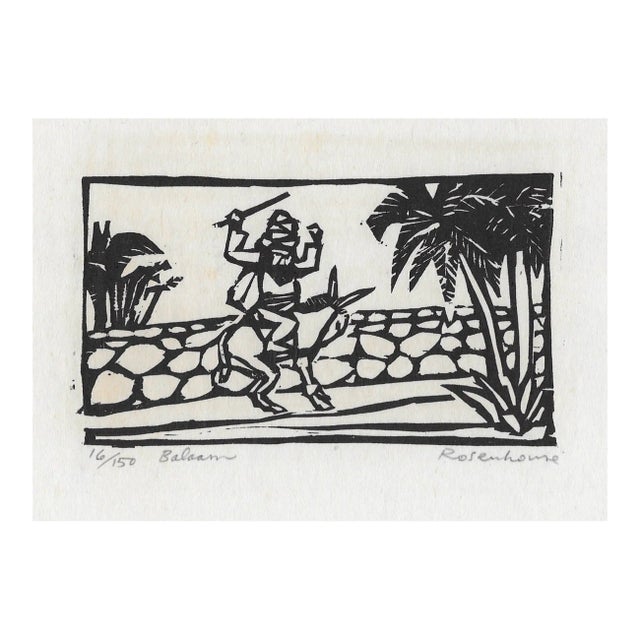 1966 Irwin Rosenhouse Balaam and Donkey Woodcut For Sale
