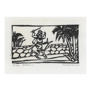 1966 Irwin Rosenhouse Balaam and Donkey Woodcut