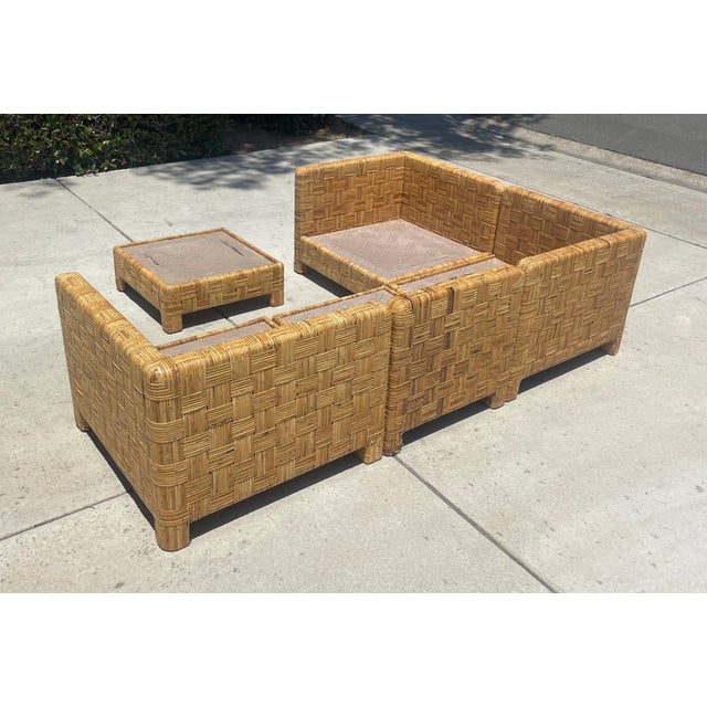 Contemporary Vintage Rattan Basketweave Sectional Sofa, Billy Baldwin Style For Sale - Image 3 of 14