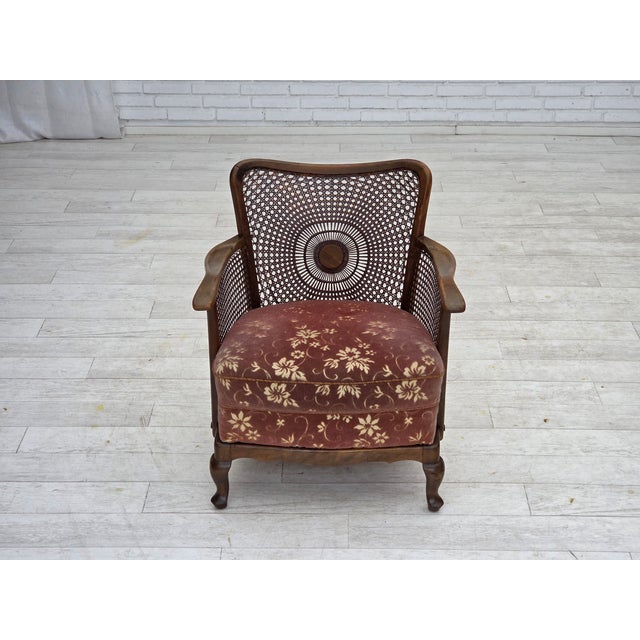 Vintage Danish Armchair in Salmon Pink Furniture Velour and Furniture Mesh, 1950s For Sale - Image 13 of 18