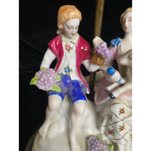 Figurative 1920s French Porcelain Man and Woman With Lamb Figurative Lamp For Sale - Image 3 of 12