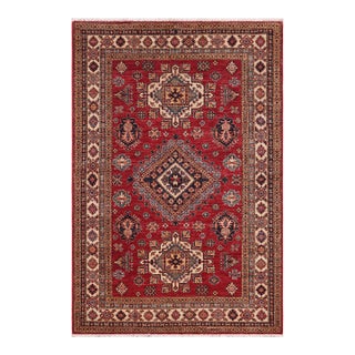 Rustic Super Kazak Red/Beige Wool Rug - 4'9'' X 6'8'' For Sale