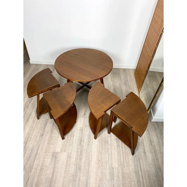 Wood Nesting Round Tables, Italy, 1970s, Set of 5 For Sale - Image 11 of 18