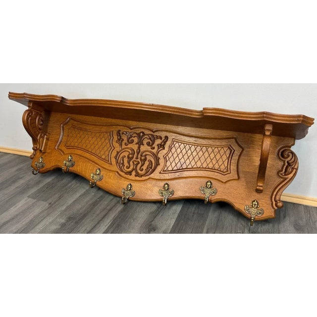 Antique French Oak Coat Rack Hanger Shelf For Sale - Image 12 of 12