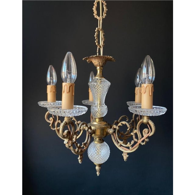 Vintage French Chandelier in Brass and Glass, 1960s For Sale - Image 16 of 16
