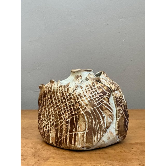 Ceramic Vintage Textured Studio Pottery Vase For Sale - Image 7 of 18