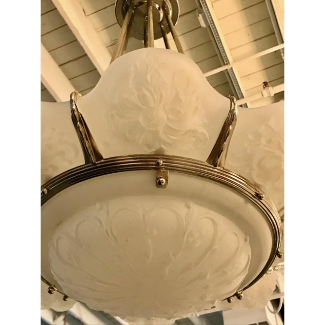 French Art Deco Floral Chandelier Signed Sabino For Sale - Image 12 of 13