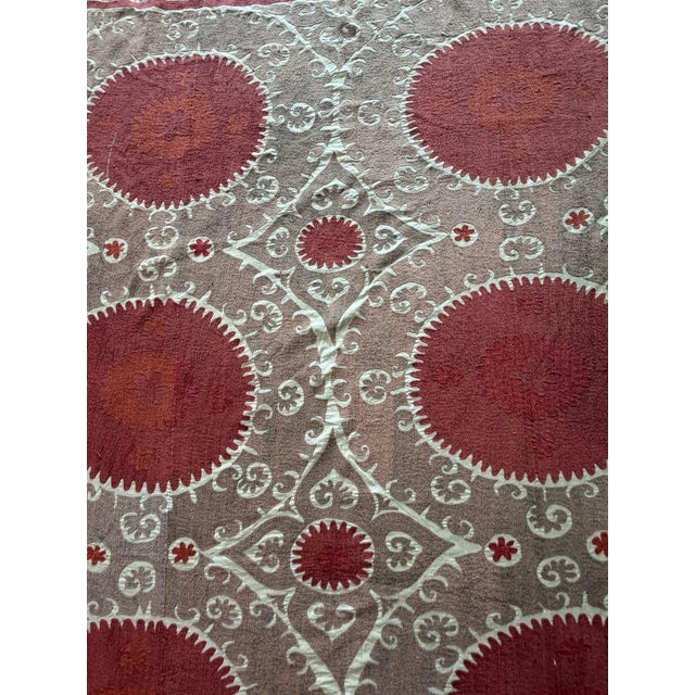 Textile 1970s Large Red Suzani Wall Hanging Bedspread 7'7'' X 11' For Sale - Image 7 of 9