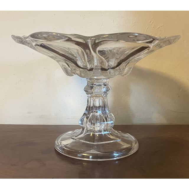 Antique 19th Century American Flint Glass Footed Compote Fruit Bowl Raised Panel or Petal Pattern Circa 1850 For Sale - Image 9 of 10