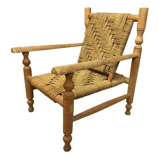Beech Easy Chair with Sisal Rope Wickerwork, 1960s For Sale