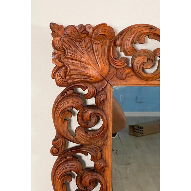 Wood French Baroque Framed Mirror With Carved Foliate Frame (H 35 X W 25 1/2) For Sale - Image 7 of 9