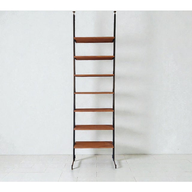 Metal Floor-to-Ceiling Bookcase in Metal, Wood, and Brass, Italy, 1960s For Sale - Image 7 of 7