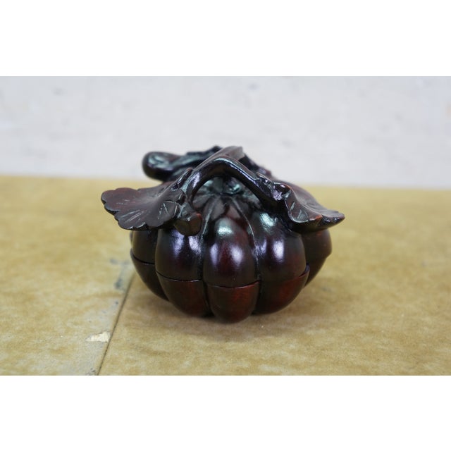 Mid 20th Century Chinese Agarwood Carved Covered Pumpkin Trinket Vanity Ring Box Dish For Sale - Image 4 of 9
