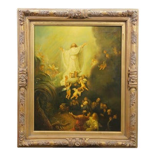 20th Century "The Ascension of Christ" Baroque Oil Painting After Rembrandt 30" For Sale