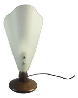 Table Lamp in Folded Satin Glass with Wooden Base, 1970