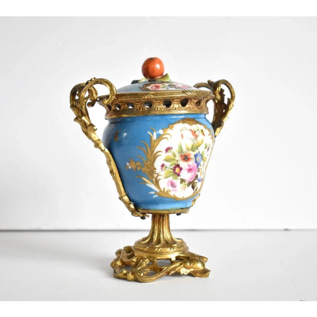 Antique French Sevres Style Gilt Ormolu and Porcelain Urn Vase For Sale - Image 9 of 13
