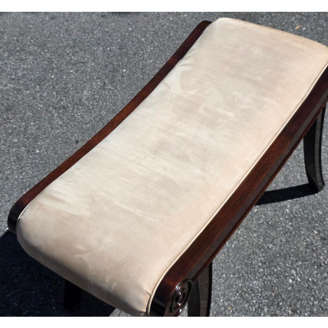 English Kerry Joyce for Dessin Fournir Regency Style Mahogany Scroll-End Upholstered Bench For Sale - Image 3 of 8