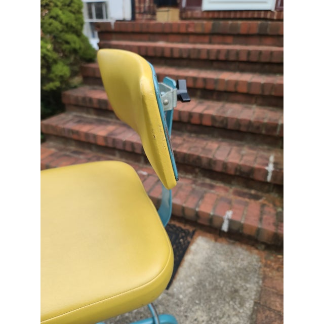 1960s Vintage Adjusto Equipment Company Drafting Chair Stool Vinyl Cushion Back Rest Swivel Adjustable With Foot Ring For Sale - Image 10 of 12
