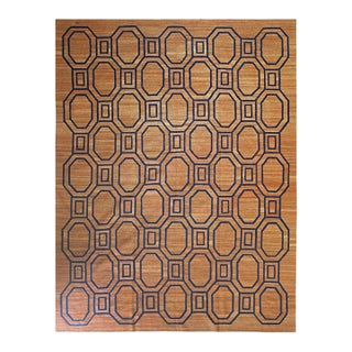 9x11 Brown Flat Weave Wool Linked Octagons Geometric Modern Carpet Rug For Sale