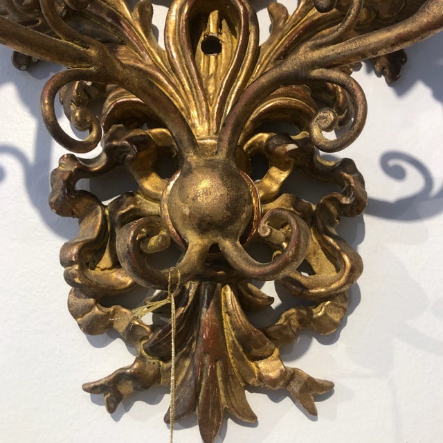 Pair of Traditional Italian Hand Carved Wood Floral Design Sconces For Sale - Image 4 of 11