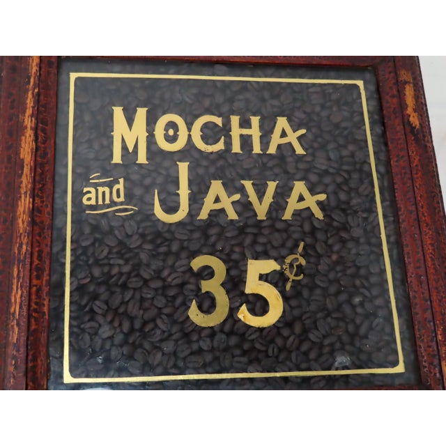 Antique American Country Store Counter Front Oak Bin Selling Display Filled With Real Coffee Beans For Sale In Boston - Image 6 of 13