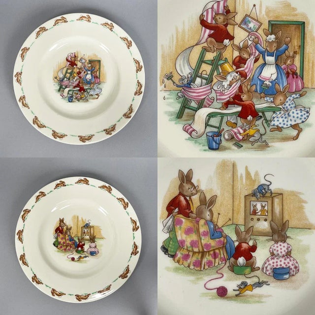 Vintage Royal Doulton Bunnykins Porcelain Child's Plate Bowl Cup Set- 9 Pieces For Sale - Image 9 of 13